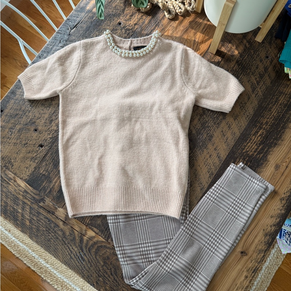 Beige/pink Knit Top with Pearl Detail size XS/Tp